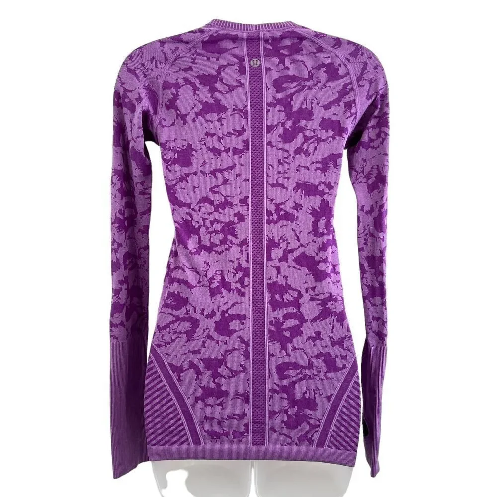 Lululemon Swiftly Tech Long Sleeve Top Women's Size 4 Purple Camo Running Yoga